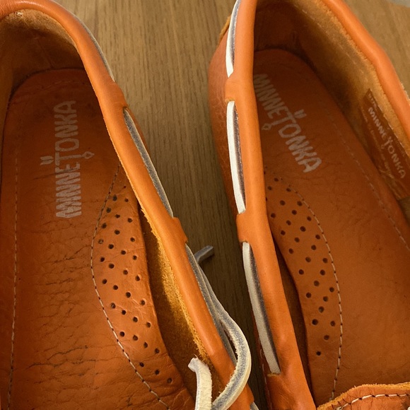 Minnetonka Leather Upper and Lining in Hermes Orange Color Moccasins - 7 - Picture 14 of 15